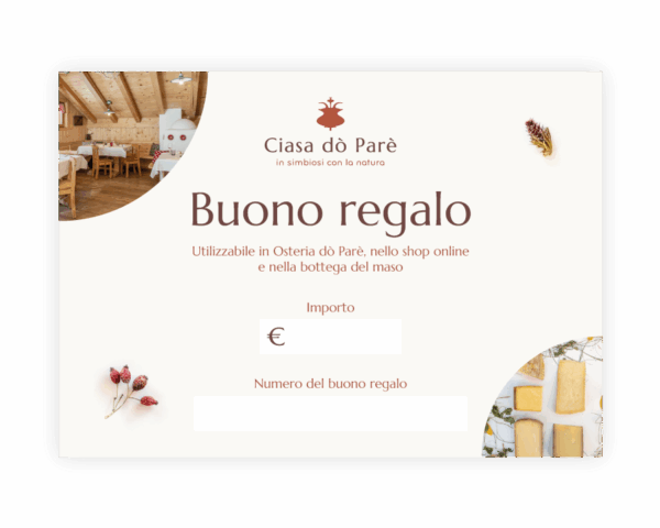 Buono regalo Cartaceo Ciasa dò Parè Fronte