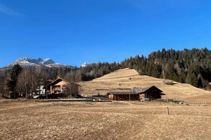 Ciasa dò Parè prati in inverno senza neve